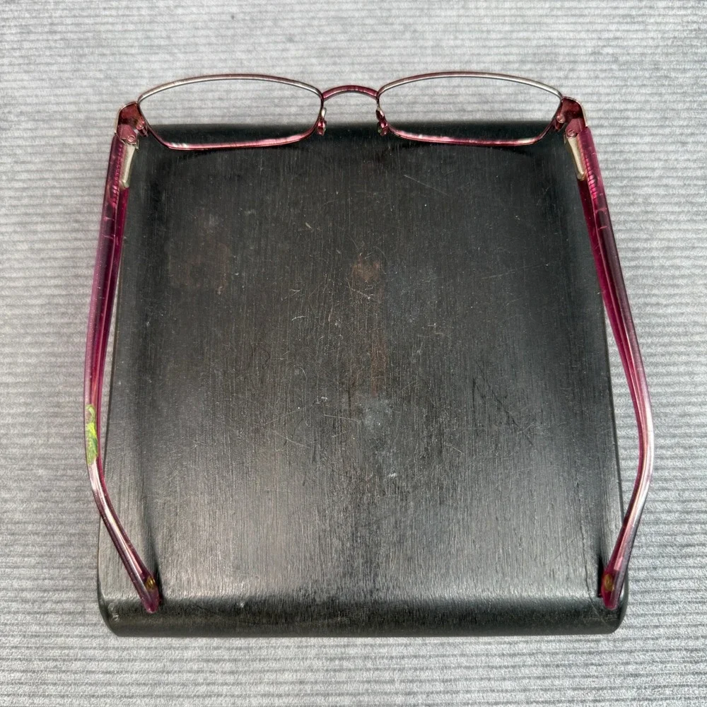 Bebe Burgundy Metal Rectangular Y2K Eyeglasses Purple Crystal Embellished Frames
